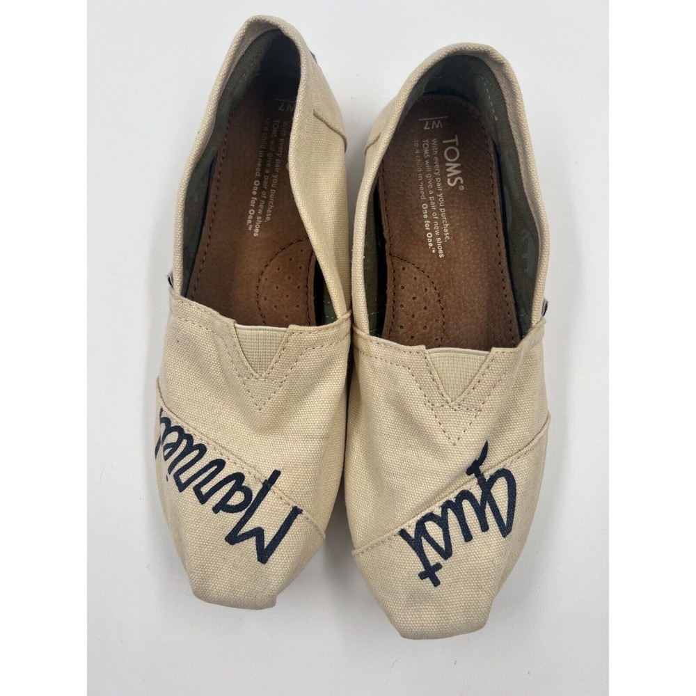Toms Customized Just Married Women’s Slip On Shoes- Cream Size 7 Wedding Party
